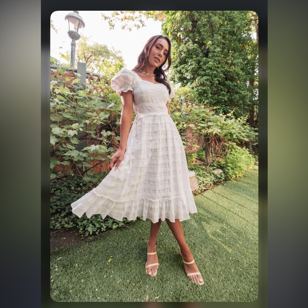 JessaKae White “Annalise” Tiered A-Line Midi Dress